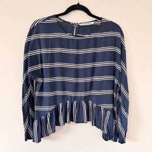 ZARA Navy Blue Striped Blouse Size S